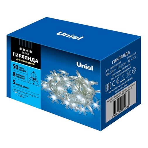 UL-00007196 ULD-S0500-050/DTA WHITE IP20 SNOWFLAKES-2 (50м, 5м, 8 реж) Гирлянда UNIEL - фото 1 - id-p170817391