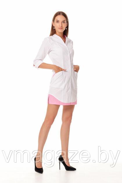Медицинский халат,женский (цет белый,розовая отделка)