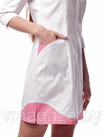 Медицинский халат,женский (цет белый,розовая отделка) - фото 3 - id-p198045297