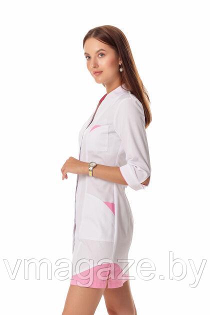 Медицинский халат,женский (цет белый,розовая отделка) - фото 4 - id-p198045297
