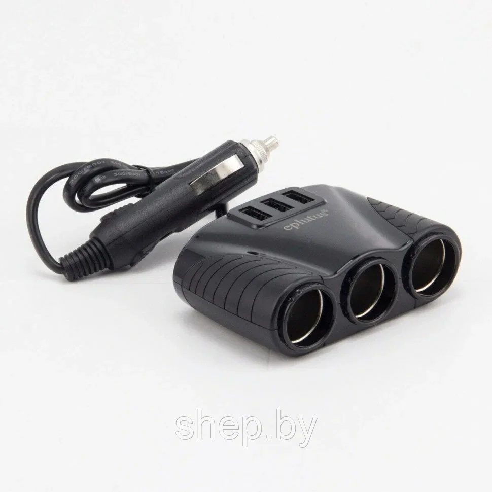 Разветвитель прикуривателя EPLUTUS FC-340 (3 розетки и 3 USB)  длина кабеля 60 см