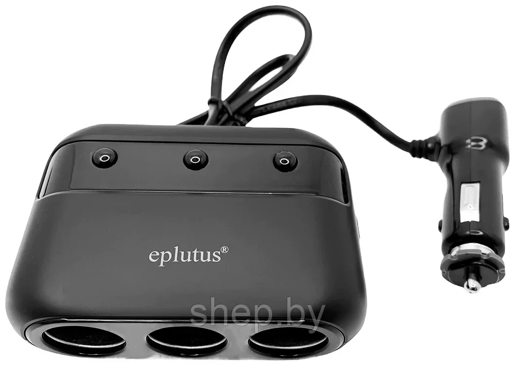 Разветвитель прикуривателя EPLUTUS FC-339 (3 розетки и 2 USB +Type-C) длина кабеля 80 см LED дисплей - фото 1 - id-p198050749