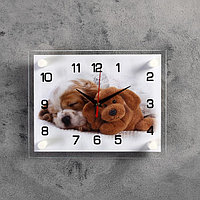 Часы-картина настенные, серия: Животный мир, "Щенок и мишка", плавный ход, 20 х 26 см