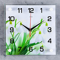 Часы-картина настенные, серия: Цветы, "Подснежники", плавный ход, 25 х 25 см