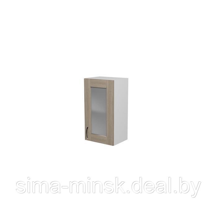 Шкаф навесной Лира 400х300х720 с витриной белый/Квадро шимо светлый - фото 1 - id-p198076572