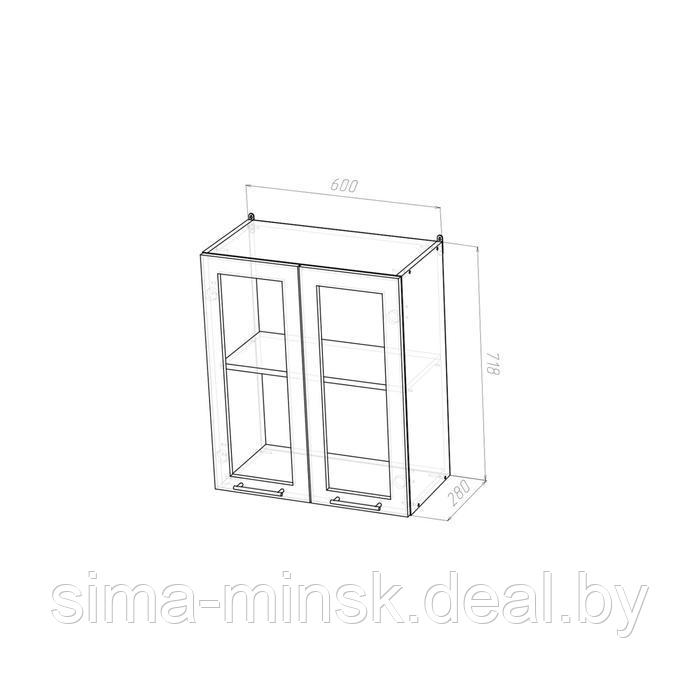 Шкаф навесной Кира 600х300х720 2 дверцы со стеклом венге/Квадро шимо темный - фото 2 - id-p198076651