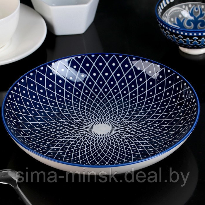 Тарелка керамическая глубокая Доляна «Бодом», d=21 см, цвет синий - фото 1 - id-p198072531