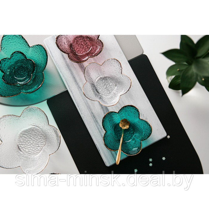 Салатник стеклянный фигурный «Цветок», 150 мл, d=12 см, цвет изумрудный - фото 5 - id-p198072590