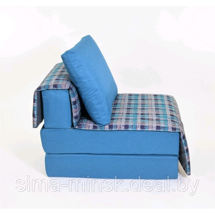Кресло - кровать «Харви» с накидкой - матрасиком, размер 75 х 100 см, цвет синий, принт квадро, рогожка, велюр - фото 1 - id-p198079208