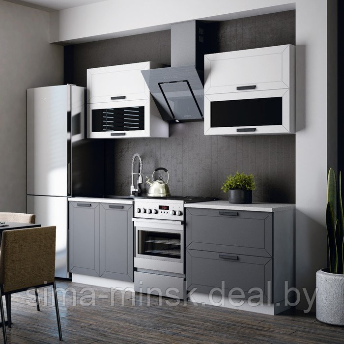 Кухонный гарнитур 1600 Монако, МДФ, Софт белый/Софт графит - фото 1 - id-p198075044