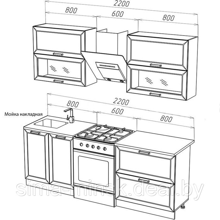 Кухонный гарнитур 1600 Монако, МДФ, Софт белый/Софт графит - фото 2 - id-p198075044