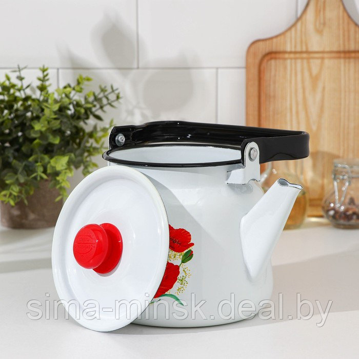 Чайник «Маки», 2,3 л, эмалированная крышка, индукция, цвет белый - фото 2 - id-p198079995