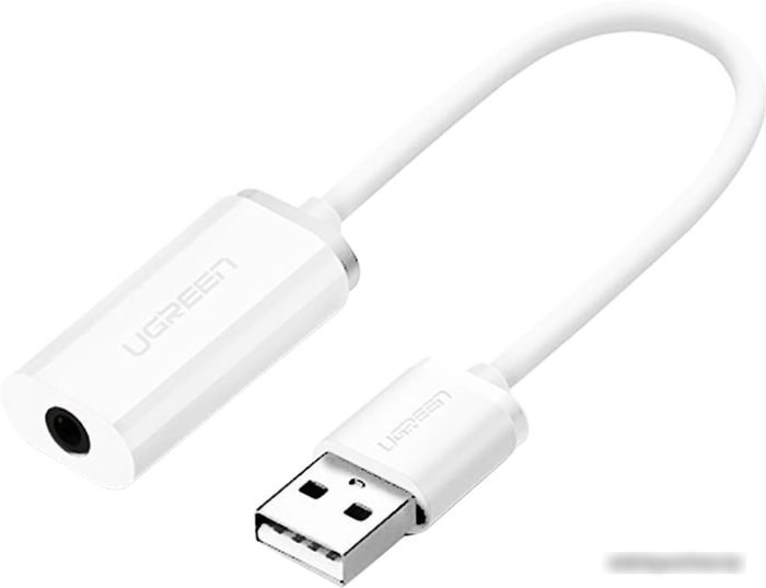 Адаптер Ugreen US206 30712 USB Type-A - 3.5 мм (0.15 м, белый)