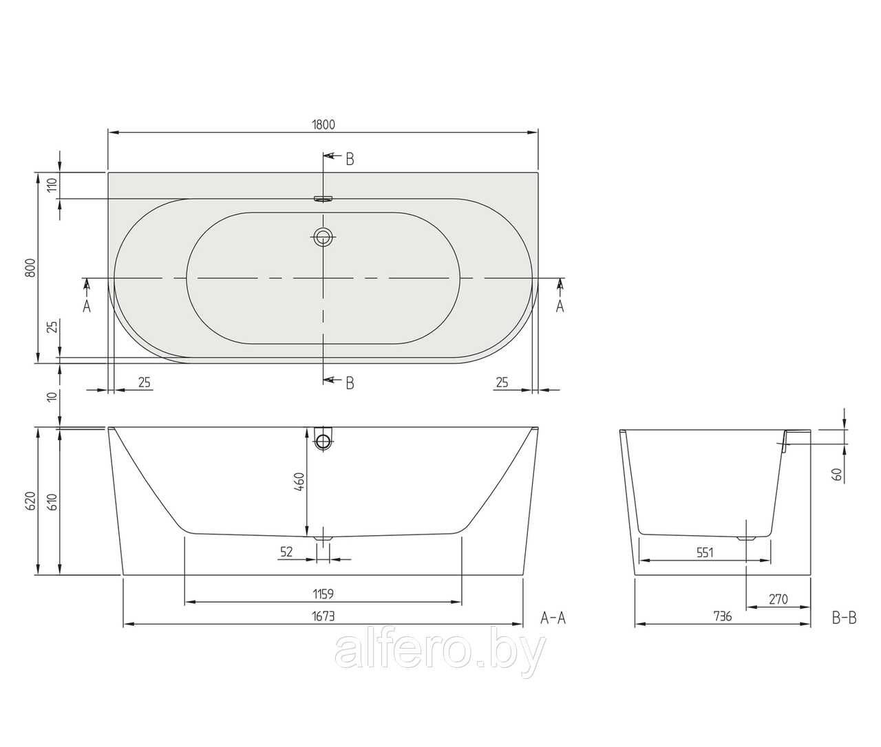 Ванна квариловая Villeroy&Boch Oberon 2.0 180x80, UBQ180OBR9CD00V-01 - фото 7 - id-p198091586