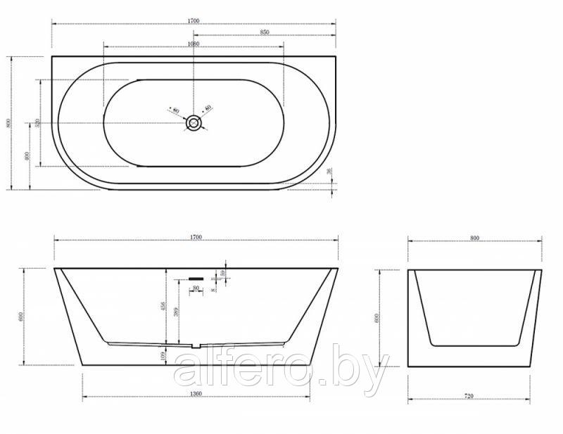 Ванна ABBER AB9216-1.7 170x80x60 акриловая - фото 4 - id-p198091754