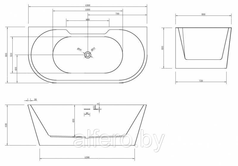 Ванна ABBER AB9296-1.5 150x80x60 акриловая - фото 4 - id-p198091791