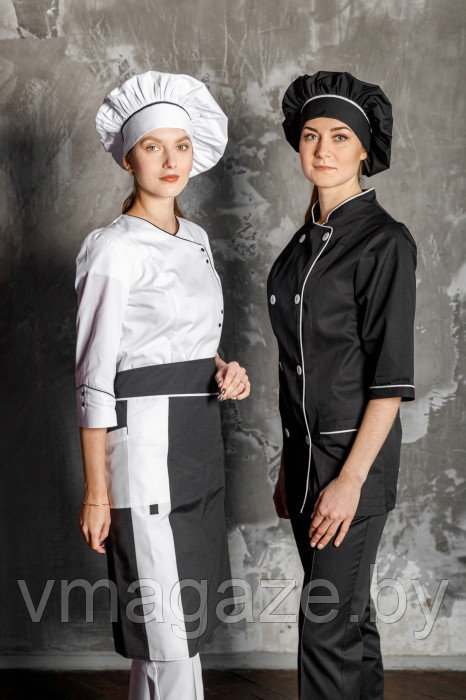 Китель поварской,шеф-повара,женский(цвет черный,отделка-белая) - фото 1 - id-p198095732