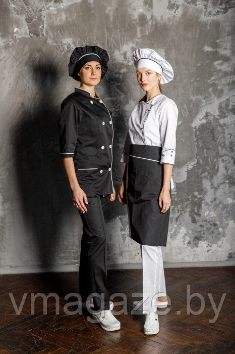 Китель поварской,шеф-повара,женский(цвет черный,отделка-белая) - фото 2 - id-p198095732