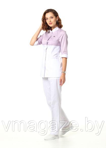 Медицинский жакет, женский (цвет бело-лиловый) - фото 3 - id-p198183823