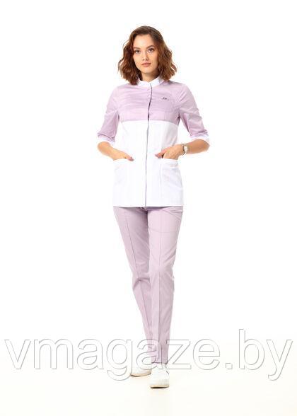 Медицинский жакет, женский (цвет бело-лиловый) - фото 1 - id-p198183823
