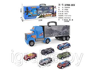 Набор грузовик автовоз и 6 машинок Супергерои Марвел 40 см арт.3788-103