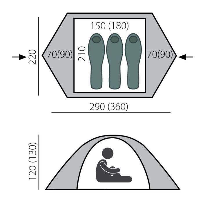 Палатка, серия Trekking Cloud 3, зелёная, 3-местная - фото 2 - id-p198307086