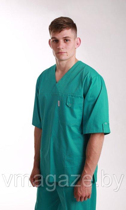 Медицинская блуза мужская со стрейчем(цвет бирюза) - фото 1 - id-p176460879
