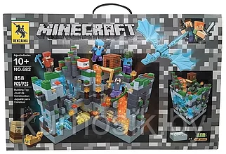 Конструктор 682 Minecraft MY WORLD Нападение на серую крепость с Led подсветкой, 858 деталей