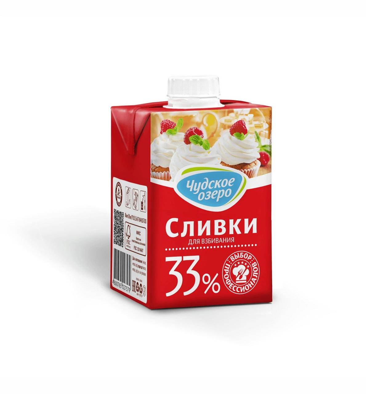 "Сливки для взбивания" с массовой долей жира 33% ТЗ "Чудское озеро" 500мл - фото 1 - id-p198354938