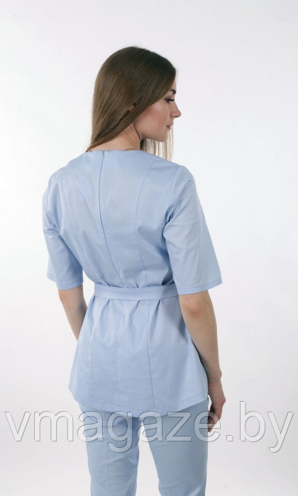 Медицинская женская блуза на молнии с поясом (цвет голубой) - фото 3 - id-p198366376