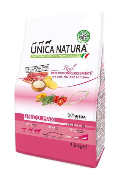 Сухой корм для собак Unica Natura Unico Maxi (Сыровяленая ветчина, рис, картофель) 2.5 кг - фото 1 - id-p198355377