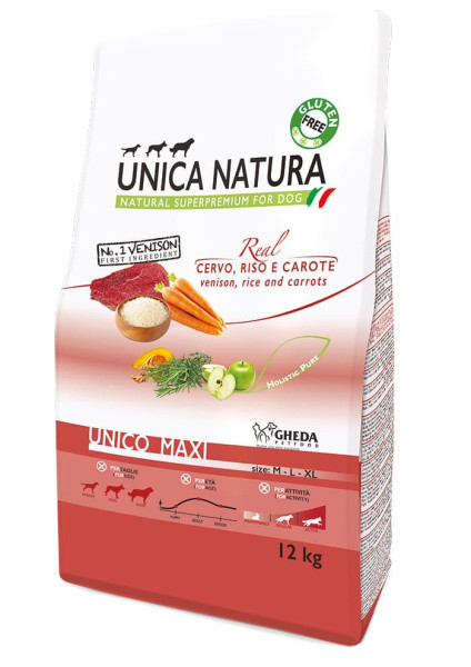 Сухой корм для собак Unica Natura Unico Maxi (Оленина, рис и морковь) 12 кг - фото 1 - id-p198355378