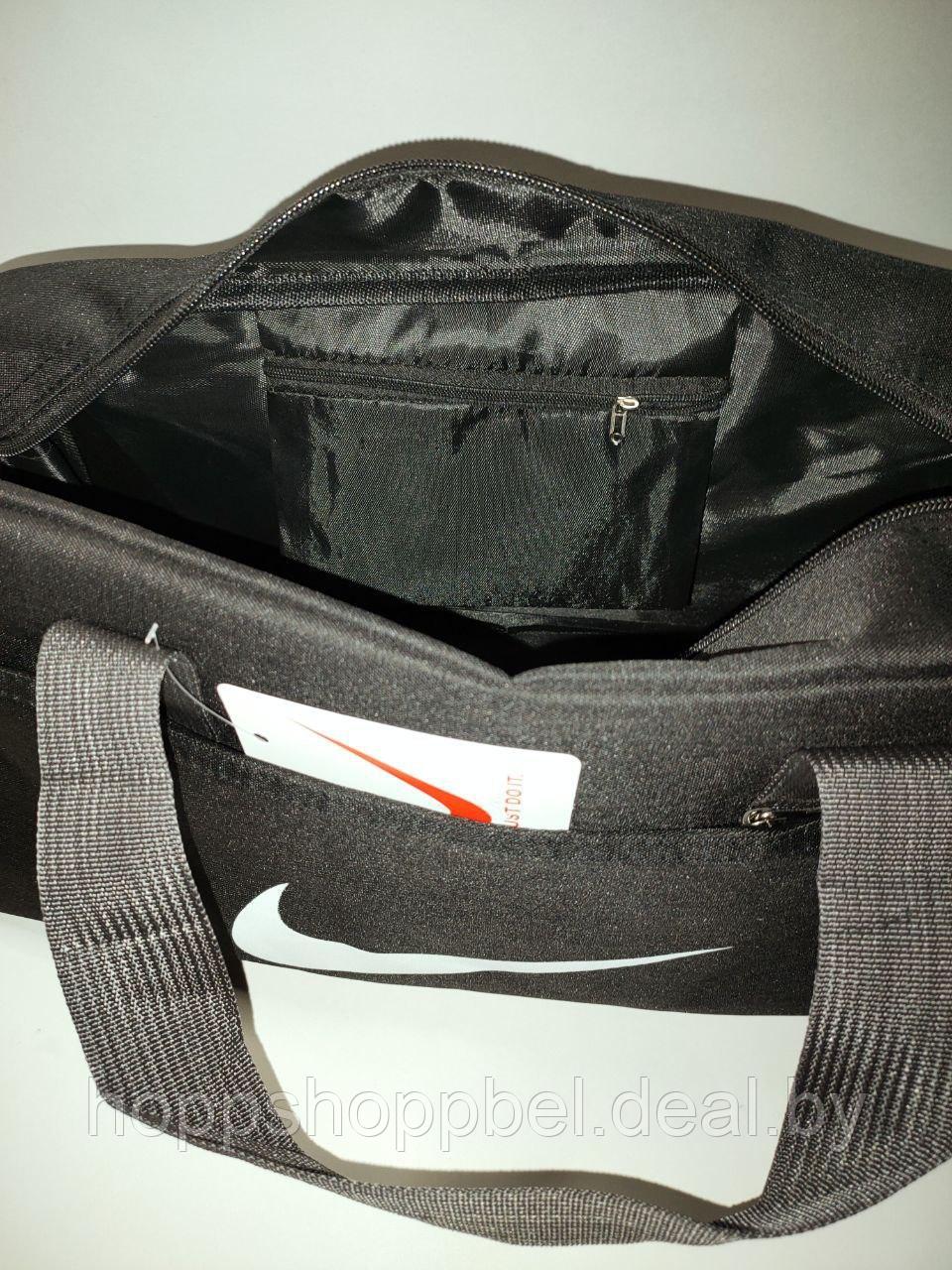 Сумка спортивная NIKE, сумка дорожная найк 2 отдела на молниях, наружный карман, цвет чёрный - фото 5 - id-p198366645