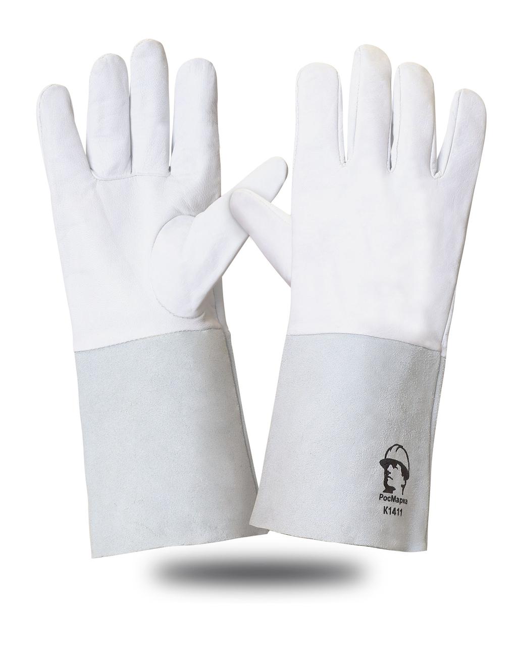 Краги-перчатки аргонщика, спилок/кожа, длина 35см, цвет серый (х60) - фото 1 - id-p198360973