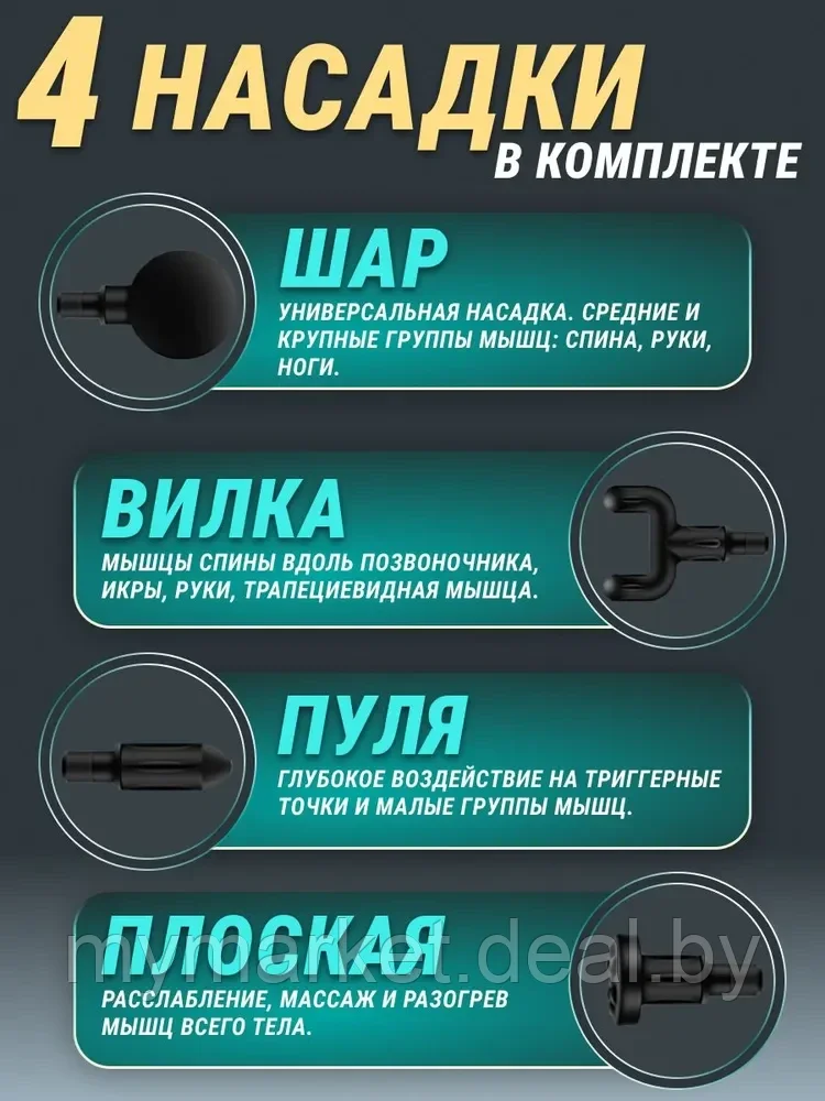 Массажер Перкуссионный, мышечный Fascial Gun (массажный ударный пистолет), аккумуляторный - фото 3 - id-p198370994