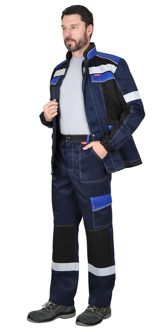 Костюм мужской летний «СИРИУС-ПОЛИНОМ» куртка и брюки, синий с черным и васильковым, СОП