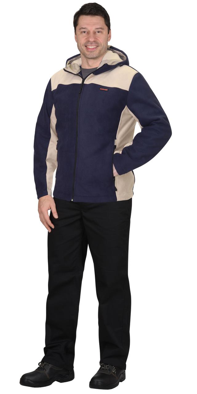 Куртка флисовая СИРИУС-ТЕХНО (флис дублированный) т.синяя с бежевым - фото 1 - id-p198357906