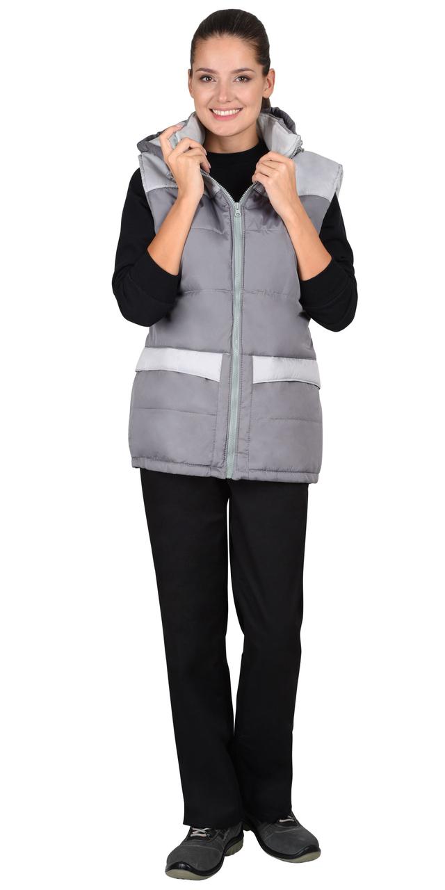 Жилет СИРИУС-ЕВРОНИКА утепленный серый с капюшоном с флисовой подкладкой - фото 1 - id-p198360040