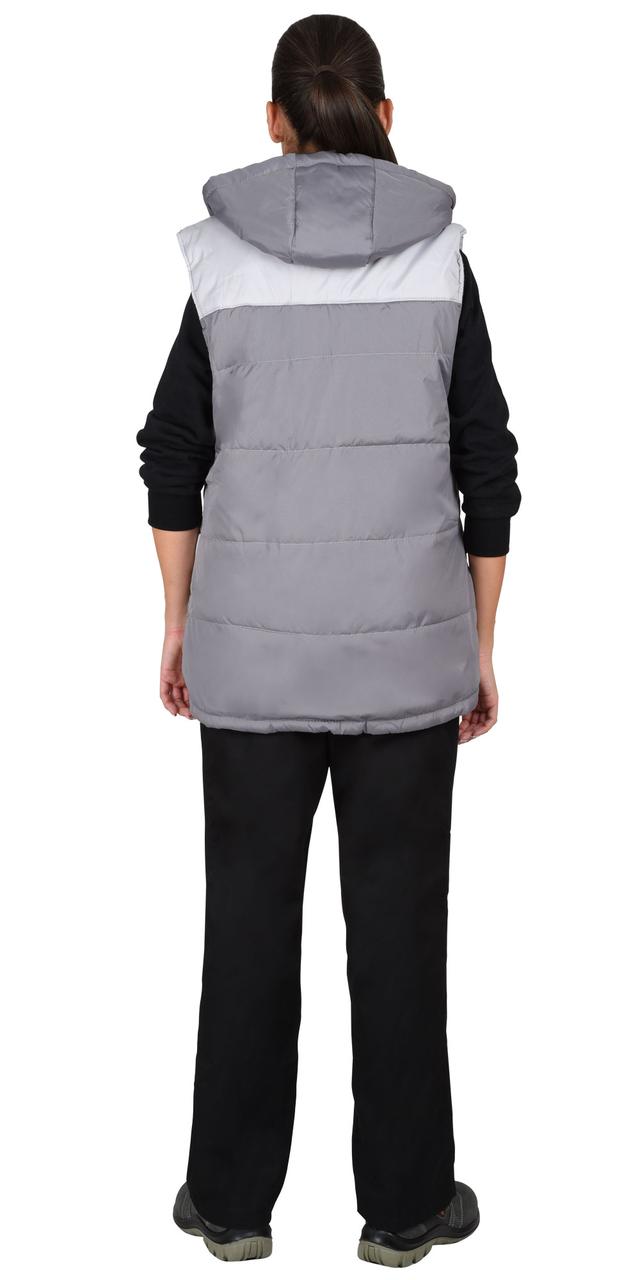 Жилет СИРИУС-ЕВРОНИКА утепленный серый с капюшоном с флисовой подкладкой - фото 2 - id-p198360040
