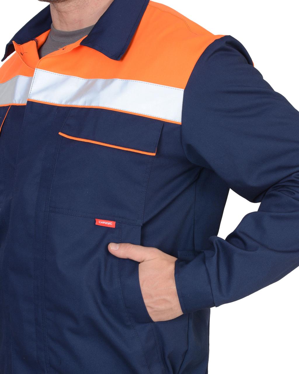 Костюм СИРИУС-МАСТЕР летний: куртка, полукомбинезон, темно-синий с оранжевой отделкой - фото 5 - id-p198359079