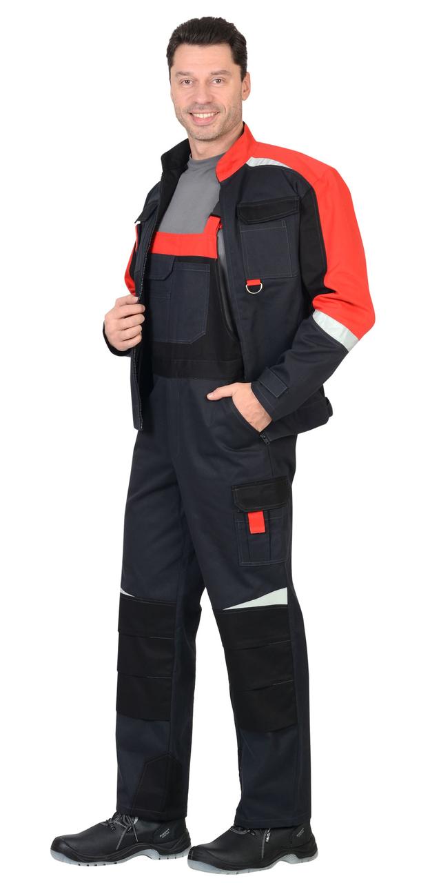 Костюм мужской летний «СИРИУС-ФАВОРИТ-МЕГА» куртка и полукомбинезон, серый с черным и красным, СОП - фото 1 - id-p198359123