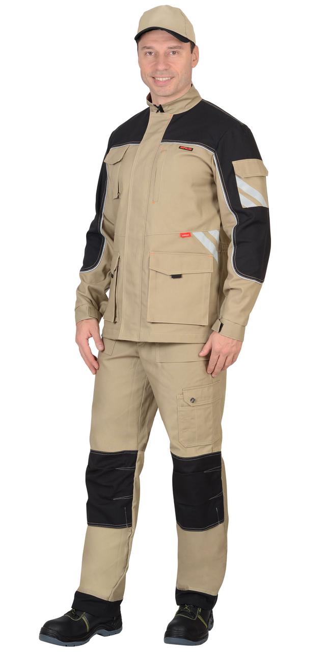 Костюм СИРИУС-Вест-Ворк куртка, брюки песочный с черным пл. 275 г/кв.м - фото 1 - id-p198358078