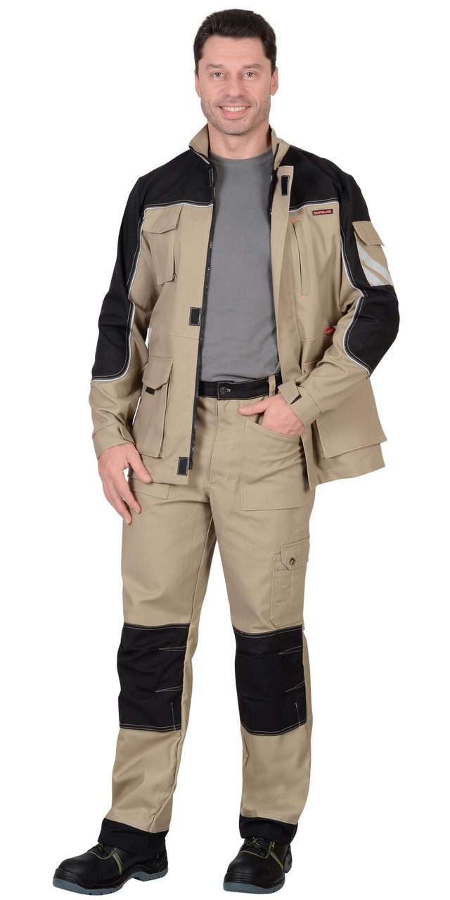 Костюм СИРИУС-Вест-Ворк куртка, брюки песочный с черным пл. 275 г/кв.м - фото 2 - id-p198358078
