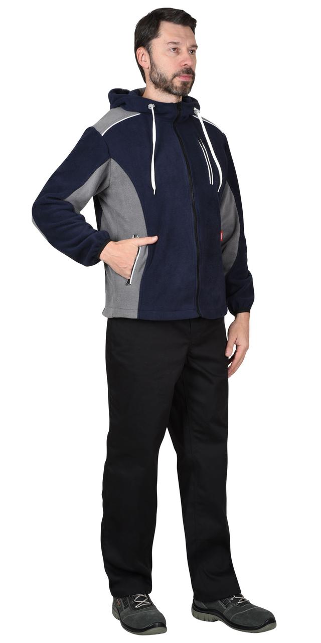 Куртка флисовая СИРИУС-ТЕХНО с капюшоном т.синияя с серым - фото 1 - id-p198360215