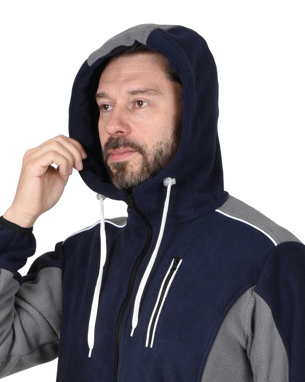 Куртка флисовая СИРИУС-ТЕХНО с капюшоном т.синияя с серым - фото 3 - id-p198360215