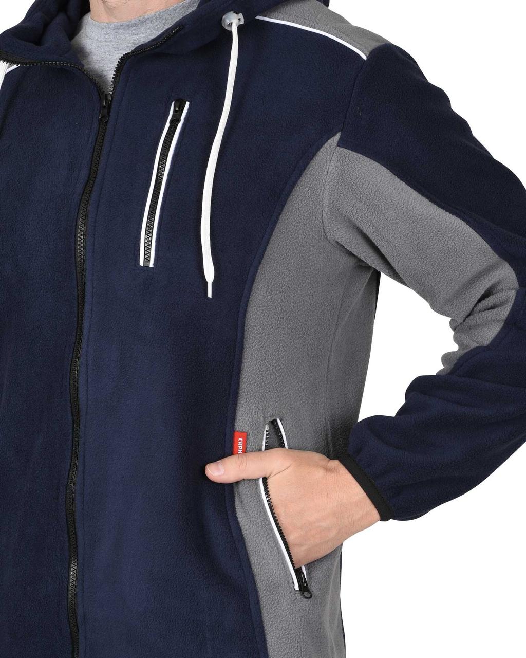 Куртка флисовая СИРИУС-ТЕХНО с капюшоном т.синияя с серым - фото 4 - id-p198360216