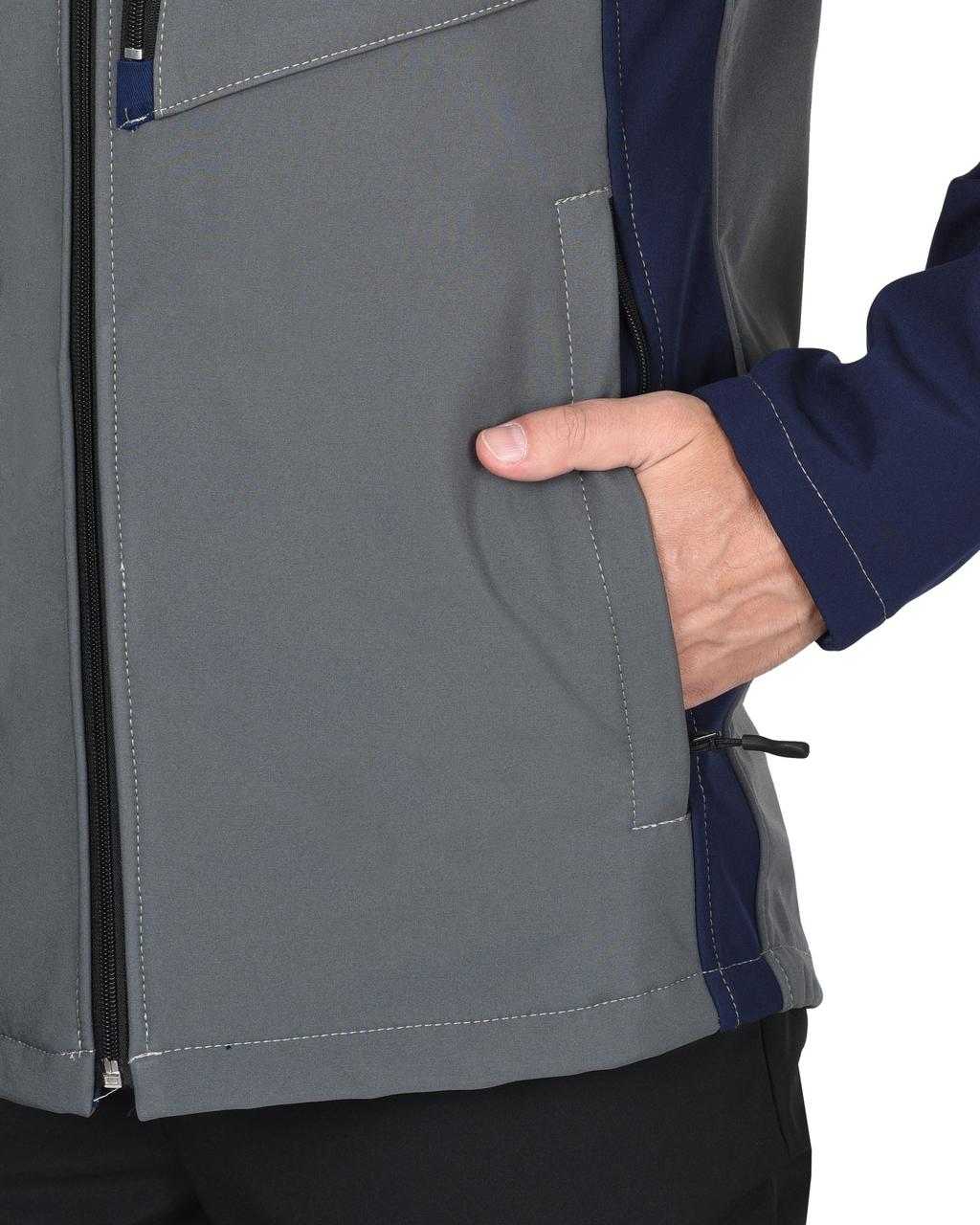 Куртка СИРИУС-СПРИНТЕР СОФТ удлиненная, серая с синим - фото 3 - id-p198360242