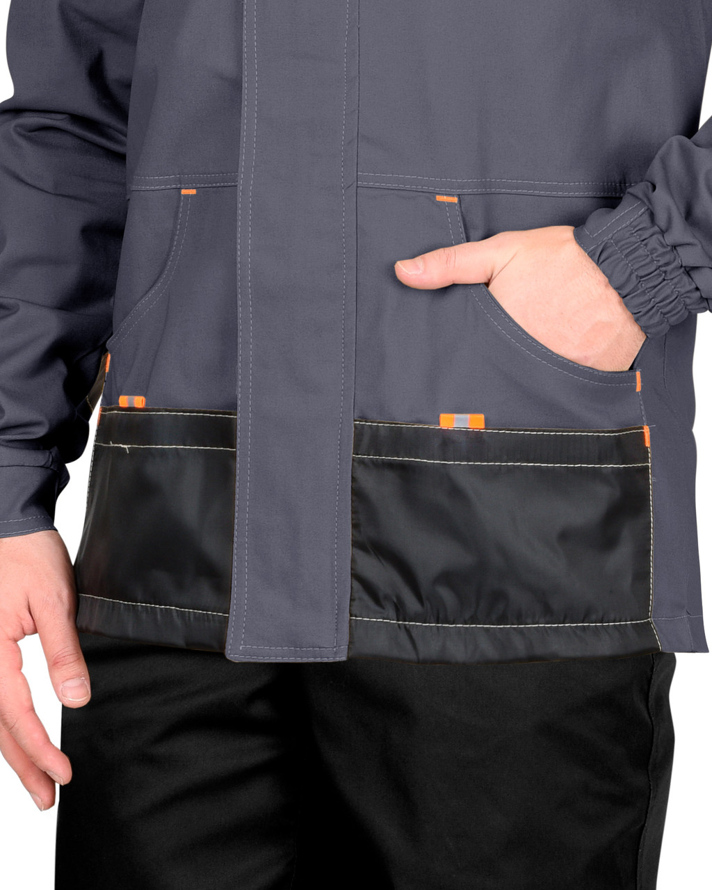 Куртка СИРИУС-МАНХЕТТЕН т.серый с оранж. и черным тк. стрейч пл. 250 г/кв.м - фото 4 - id-p198358151