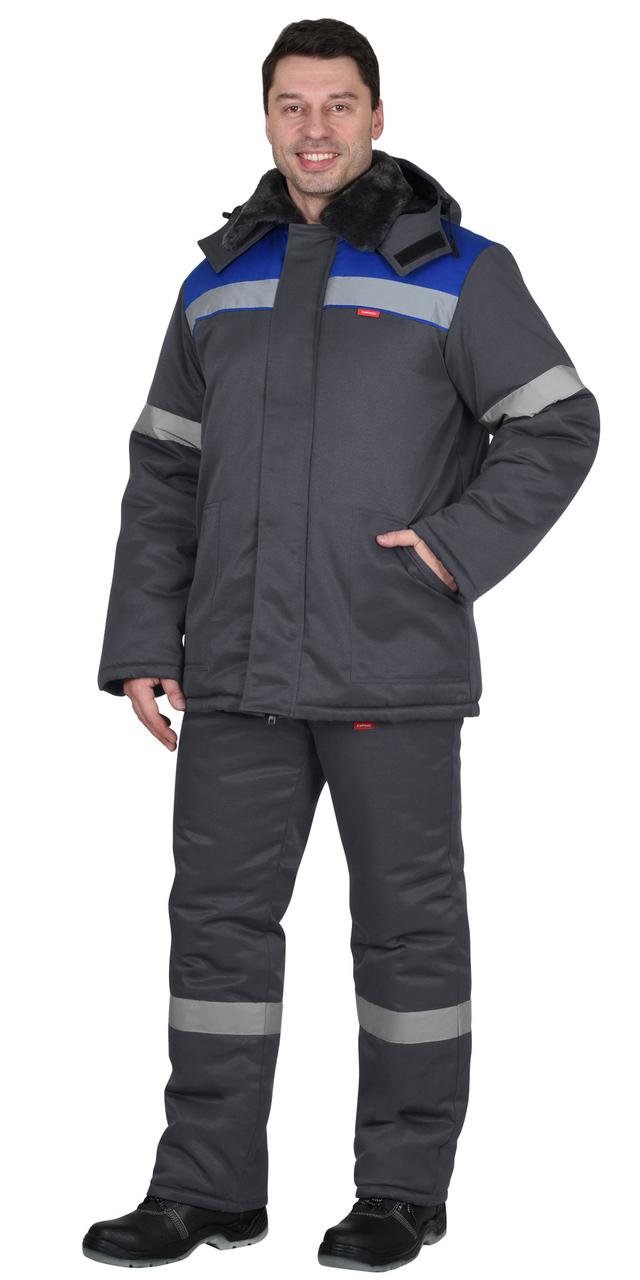 Костюм "СИРИУС-Рост-Арктика" куртка, брюки, т.серый с васильковым и СОП 50 мм