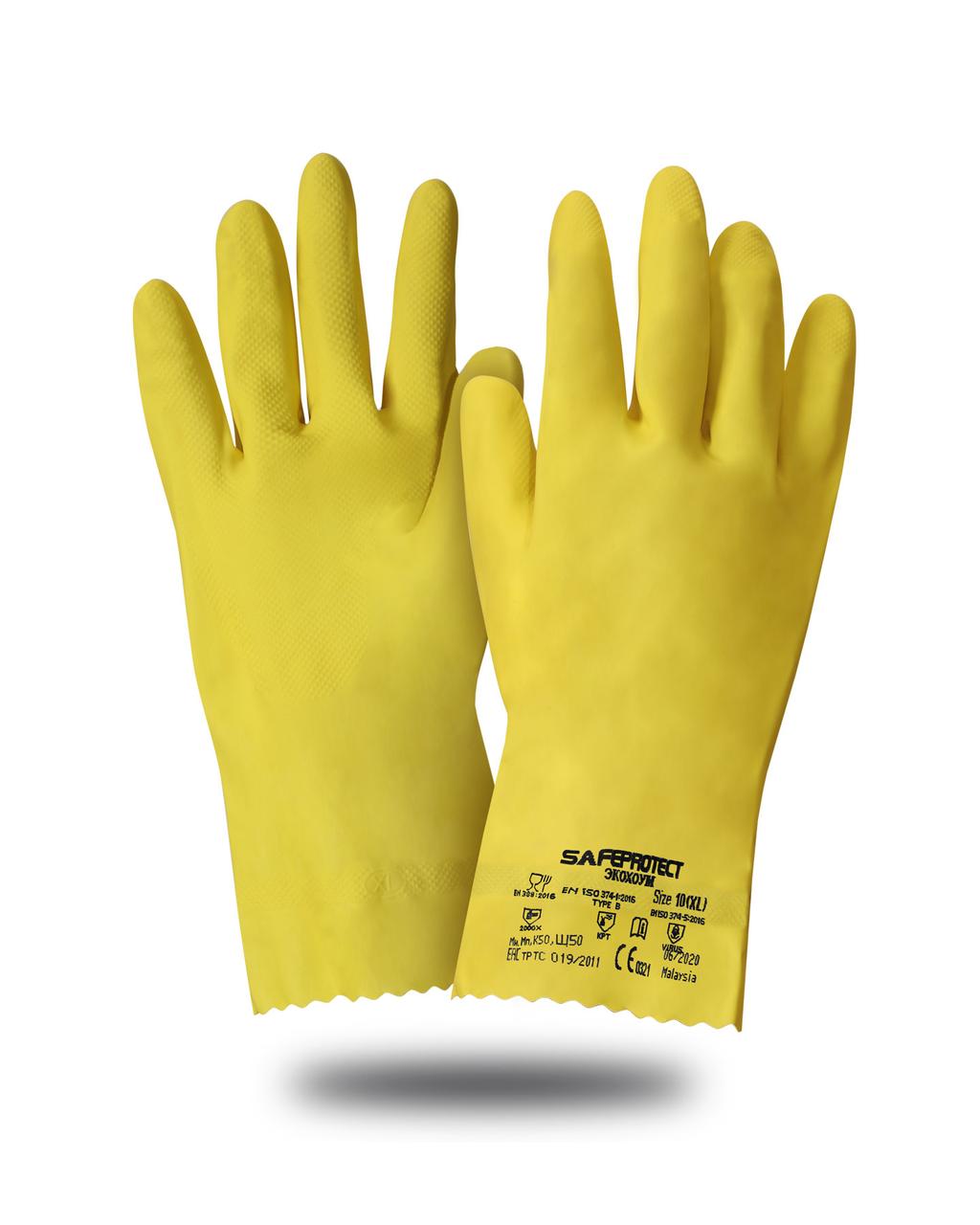 Перчатки Safeprotect ЭКОХОУМ (латекс, хлопк.слой, толщ.0,40мм, дл.300мм) - фото 1 - id-p198359419